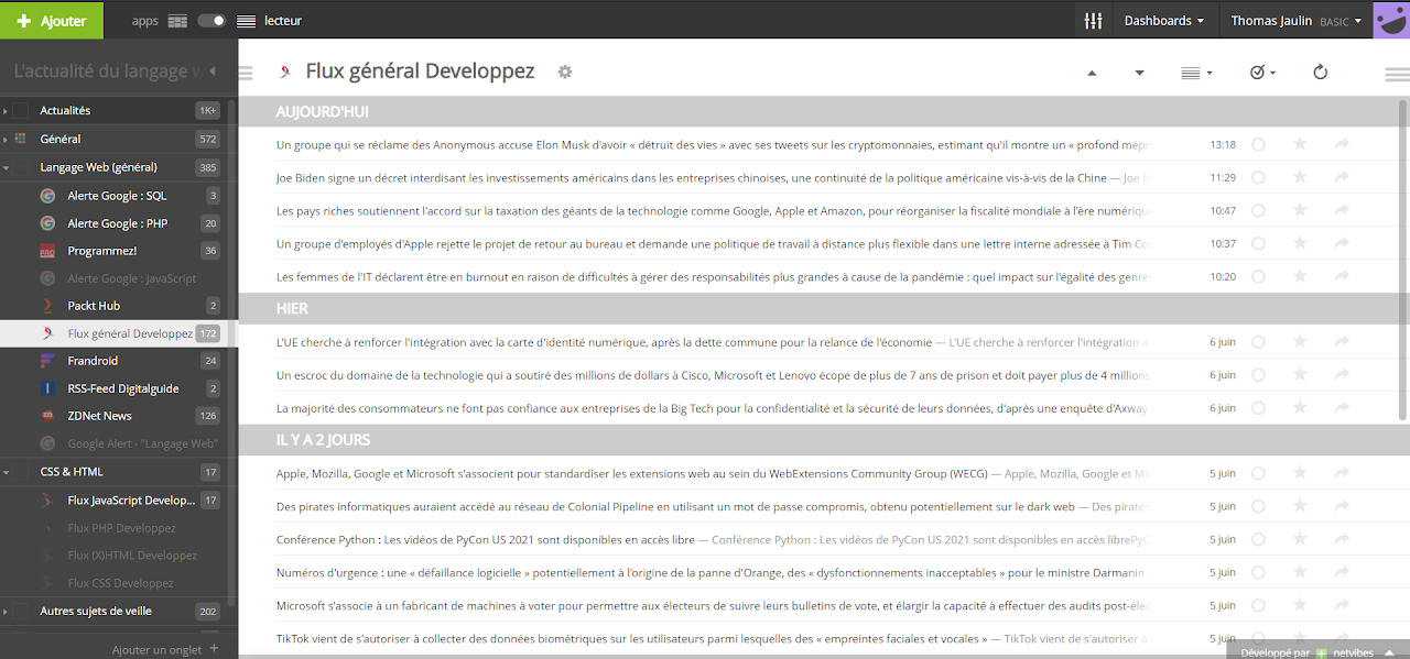 image d'exemple d'utilisation de netvibes